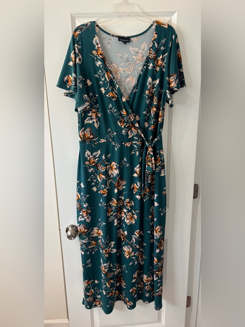 Fortune + Ivy 2X Green Floral Faux Wrap Maxi Dress Plus Size